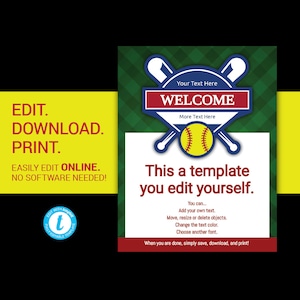 EDITABLE Softball team league flyer for tryouts tournaments games poster advertisement postcard personalized season party template templett