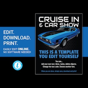 EDITABLE Cruise In Car Show flyer classic car meet up event poster vintage car advertisement template auto show fundraiser flyer templett