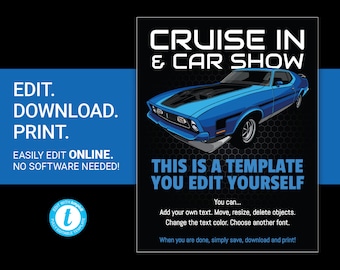 EDITABLE Cruise In Car Show flyer classic car meet up event poster vintage car advertisement template auto show fundraiser flyer templett