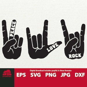 Peace Love Rock Hand Sign svg peace svg love svg rock svg peace love and rock and roll svg main sign bundle hand gesture svg dxf png eps