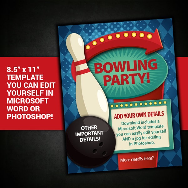 EDITABLE Bowling Party flyer bowling party poster bowling party invite bowling fundraiser flyer school fundraiser bowling flyer tournament