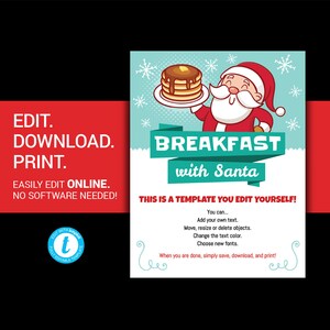 MODIFICABILE Volantino colazione con Babbo Natale Volantino colazione di Babbo Natale poster colazione modello colazione di Babbo Natale volantino colazione con Babbo Natale Templett