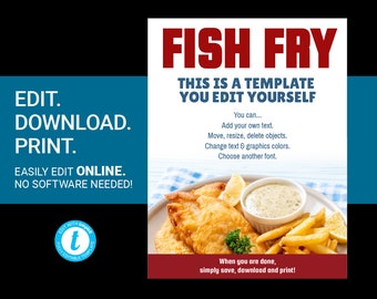 EDITABLE Fish Fry flyer fish dinner charity fundraiser benefit event poster advertisement template for churches schools clubs templett