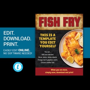 EDITABLE Fish Fry flyer fish dinner charity fundraiser benefit event poster advertisement template for churches schools clubs templett
