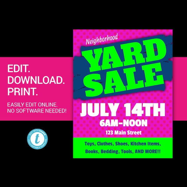 EDITABLE Yard Sale Sign garage sale sign yard sale flyer yard sale poster estate sale sign garage sale flyer poster yard sale flyer templett