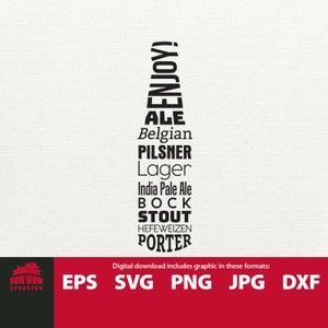 Beer SVG varieties of beer in shape of bottle printable wall decor clipart cut file typography gift for craft beer lover shirt pint glass