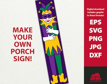 Mardi Gras jester / joker porch sign svg carnivale porch sign svg vertical porch sign svg mardi gras svg cutting file joker svg jester svg