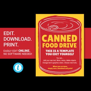EDITABLE Canned Food Drive flyer homeless drive flyer printable homeless shelter flyer food cans pantry poster fundraiser template templett