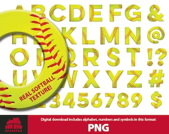 SOFTBALL ALPHABET softball abcs softball clip art softball letters numbers symbols softball texture alphabet digital download
