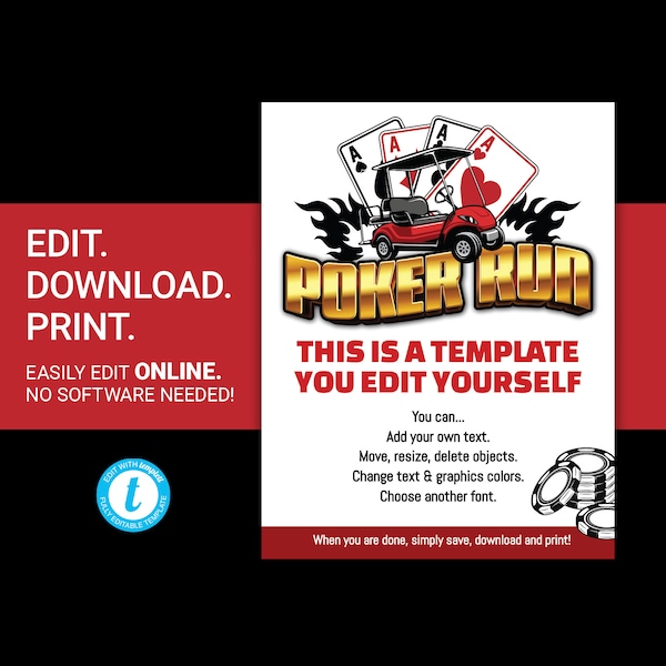 EDITABLE GOLF CART Poker Run flyer fundraiser golfer charity event ad poster flyer printable invitation postcard template templett
