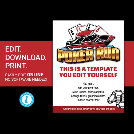 EDITABLE BOAT Poker Run Flyer Fundraiser Boat Charity Event.
