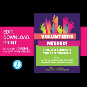 EDITABLE PTA PTO Volunteers Needed flyer school church organization recruitment event fundraiser help wanted poster template templett