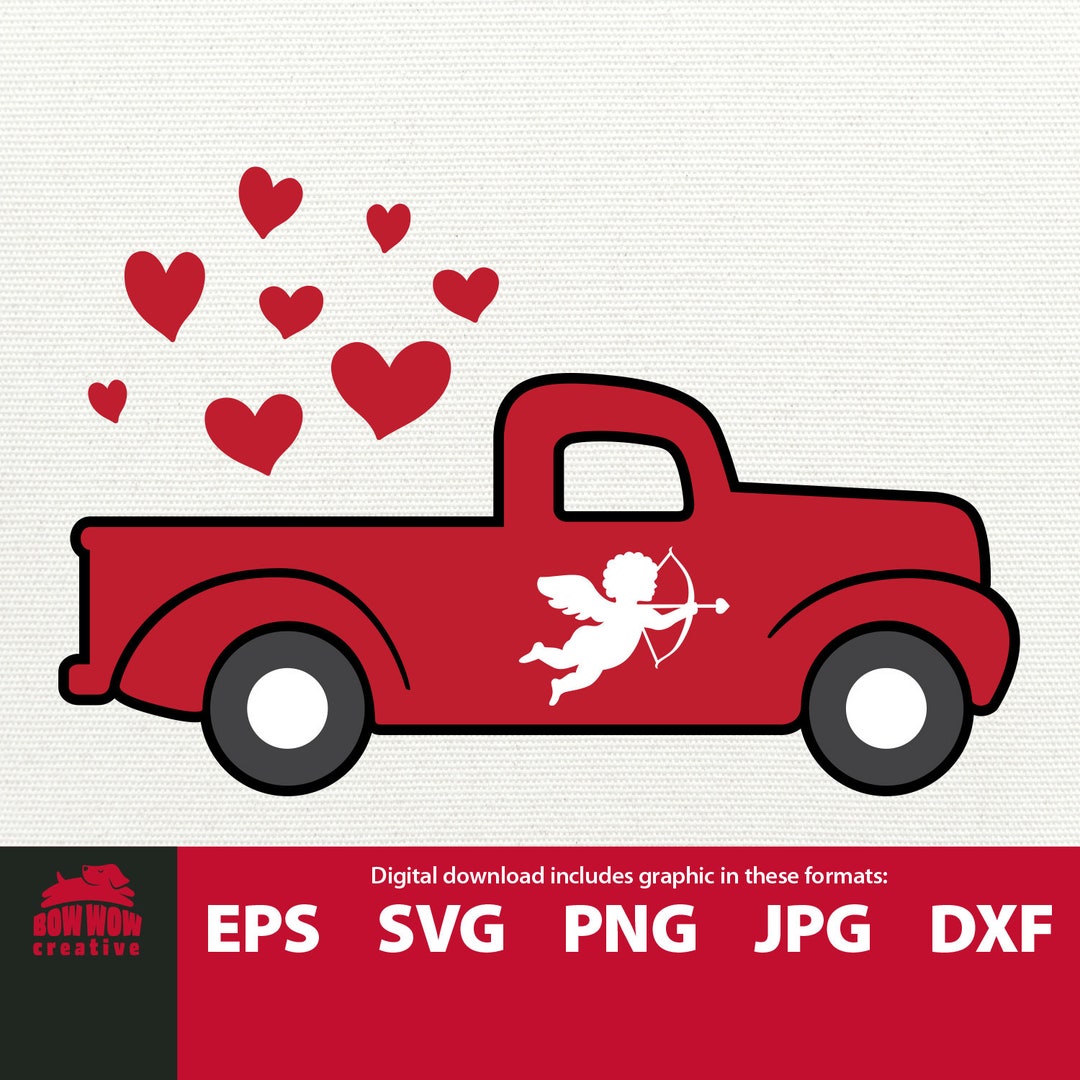 Old Red Truck Valentines Day Svg With Cupid Shooting Bow and Arrow and ...