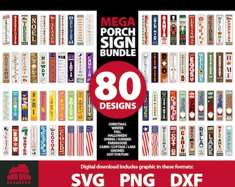 MEGA BIG Porch Sign Bundle 80 DESIGNS svg Winter Weihnachten Sommer Frühling Herbst Halloween Gnome amerikanische Flagge Bauernhaus Veranda vertikal schlanker