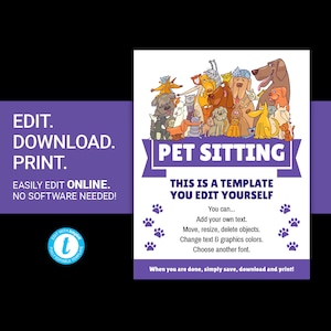 EDITIERBARE Pet Sitter Sitzen druckbare Flyer Poster Vorlage Werbung Poster Haustier Service Pflege Hund Spaziergang Internat Tierpflege Geschäft