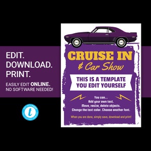 EDITABLE Cruise In Car Show flyer classic car meet up event poster vintage car advertisement template auto show fundraiser flyer templett