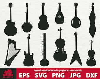 String Instrument svg bundle guitar violin cello banjo mandolin harp tampuri lute dulcimer digital vector clip art svg eps png jpg music svg
