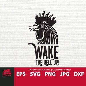 Wake the Hell Up lustige vintage altmodische Retro Kaffee svg mit Krähen Hahn Clipart svg Schneidedatei für Kaffeeliebhaber Schneidedatei