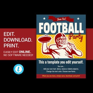 Folleto EDITABLE de la fiesta de fútbol Folleto del Super Bowl Folleto de fútbol Plantilla de póster de fútbol fiesta de fútbol partido de fútbol templett de fútbol