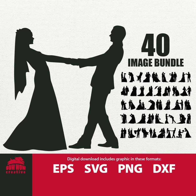 Download WEDDING SILHOUETTES bride and groom svg bundle clip art | Etsy