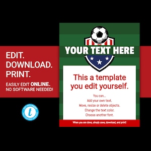 EDITABLE Soccer European Football team flyer for tryouts tournaments games poster advertisement postcard personalized soccer event template