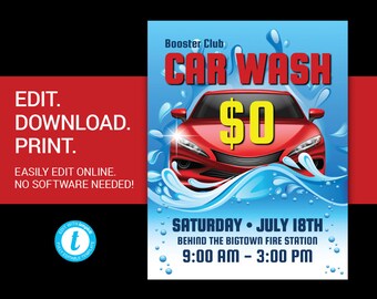 EDITABLE Car Wash flyer car wash flyer car wash poster car wash fundraiser school car wash charity church flyer printable poster templett