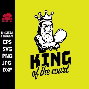 Divertente file di taglio clipart con premio in formato SVG per il re del campo da pickleball, regalo per giocatore di pickleball, design retrò vintage di un uomo con la pagaia.