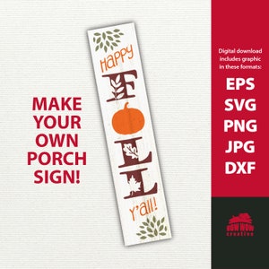 Szczęśliwej jesieni Y&#39;all SVG pionowy znak na werandę Znak jesieni SVG znak na werandę SVG znak Plik do cięcia jesieni Znak ganku jesieni SVG Znak jesieni jesień SVG