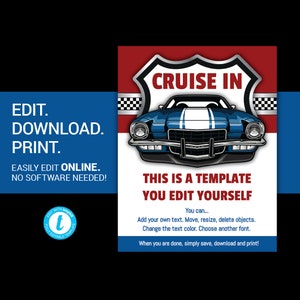 EDITABLE Cruise In car show flyer classic car meet up event poster vintage car advertisement template auto show fundraiser flyer templett