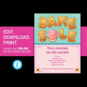 EDITABLE bake sale flyer bake sale poster bake sale template church bake sale pta bake sale bake sale school bake sale flyer poster templett
