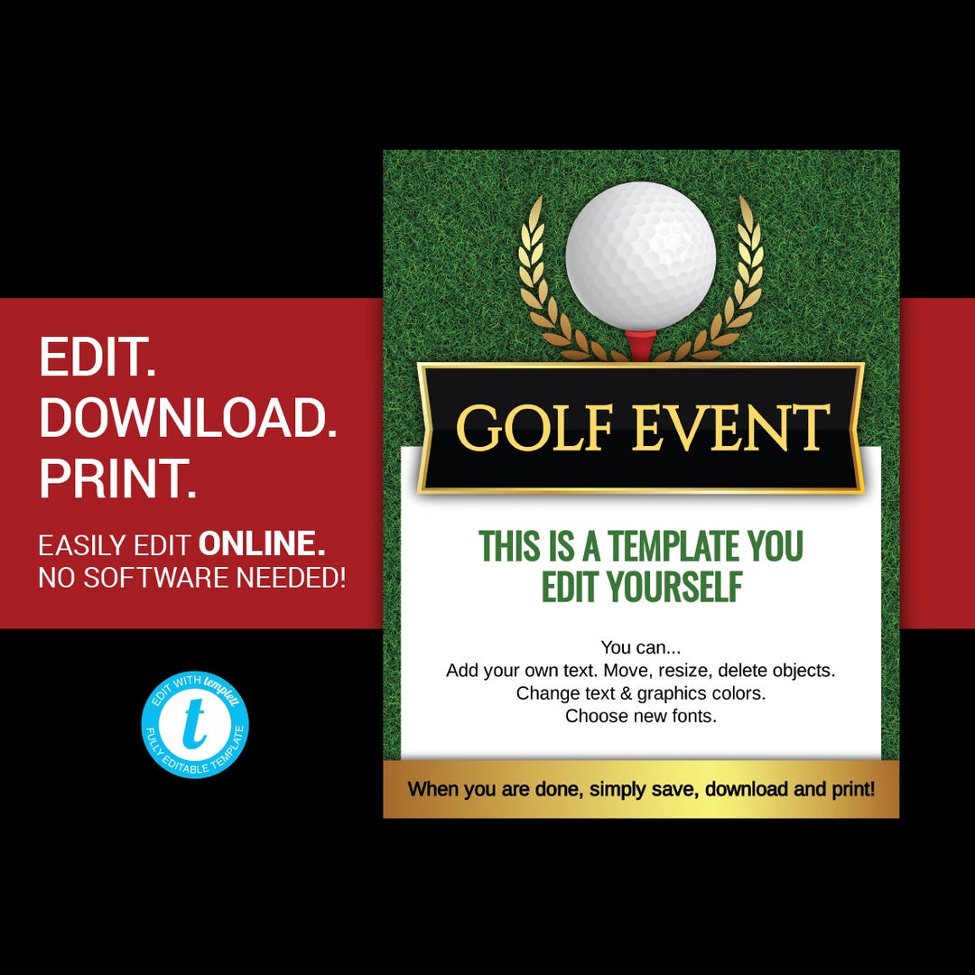 EDITABLE Golf Tournament Event Flyer Golfing Charity Fundraiser Benefit ...
