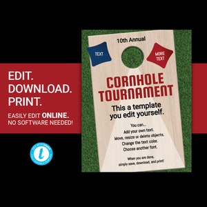 EDITABLE Cornhole tournament competition tourney printable flyer or poster template fundraiser ad advertisement for charity invitation
