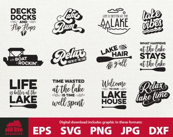 Lake Quotes SVG bundle lake svg bundle lake life svg lake bundle lake clip art lake quotes svg lake sign svg lake house decor svg eps files