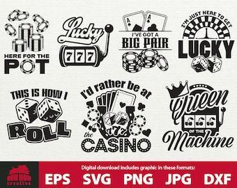 CASINO SVG BUNDLE Divertido póquer dados ruleta blackjack svg archivo de corte regalo para jugador jugador las vegas apuestas citas camiseta vaso taza