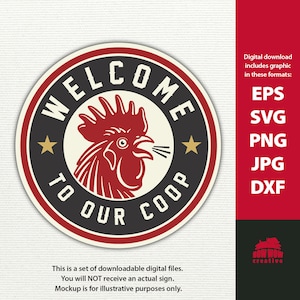 Willkommen in unserem Coop svg coop rundes Türschild svg Huhn Hahn Bauernhof Schild Bauernhaus Wand Dekor Geschenk svg Schneidedatei