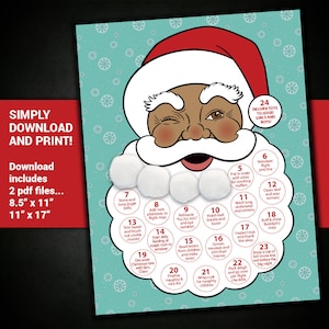Schwarz / braun Santa Advent Kalender druckbare Weihnachten Countdown Kalender Santa Claus Baumwolle Kugel Bart Weihnachten druckbare für Kinder