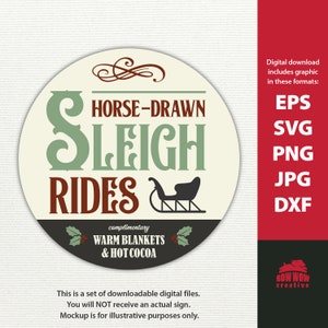 Horse Drawn Sleigh Rides round front door sign svg vintage farmhouse circular winter porch decor christmas round sign cutting machine file