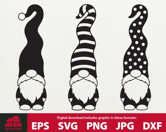 Pakiet SVG Gnomów Bożonarodzeniowych Gnom SVG Gnom Clipart Gnom Plik Do Cięcia Gnom W Prążkowanej Czapce Gnom W Groszkowej Czapce Plik SVG