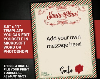 letter from santa claus, editable, Santa Letter, Santa, Letter, Printable, Christmas, DIY, antique, printable, instant download, template