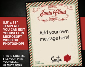 carta de santa claus, editable, Santa Carta, Santa, Carta, Imprimible, Navidad, DIY, antiguo, imprimible, descarga instantánea, plantilla