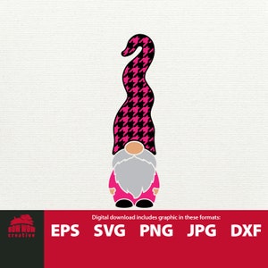 Gnome SVG with houndstooth hat cute gnome svg gnome clipart gnome cutting file patterned gnome for vertical porch sign gift for gnome lover