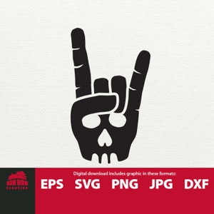 Rock On Rock and Roll Totenkopf Handzeichen Symbol SVG Hard Rock n Roll Heavy Metal Tshirt Design Rock Stern SVG Datei Geschenk für Rocker