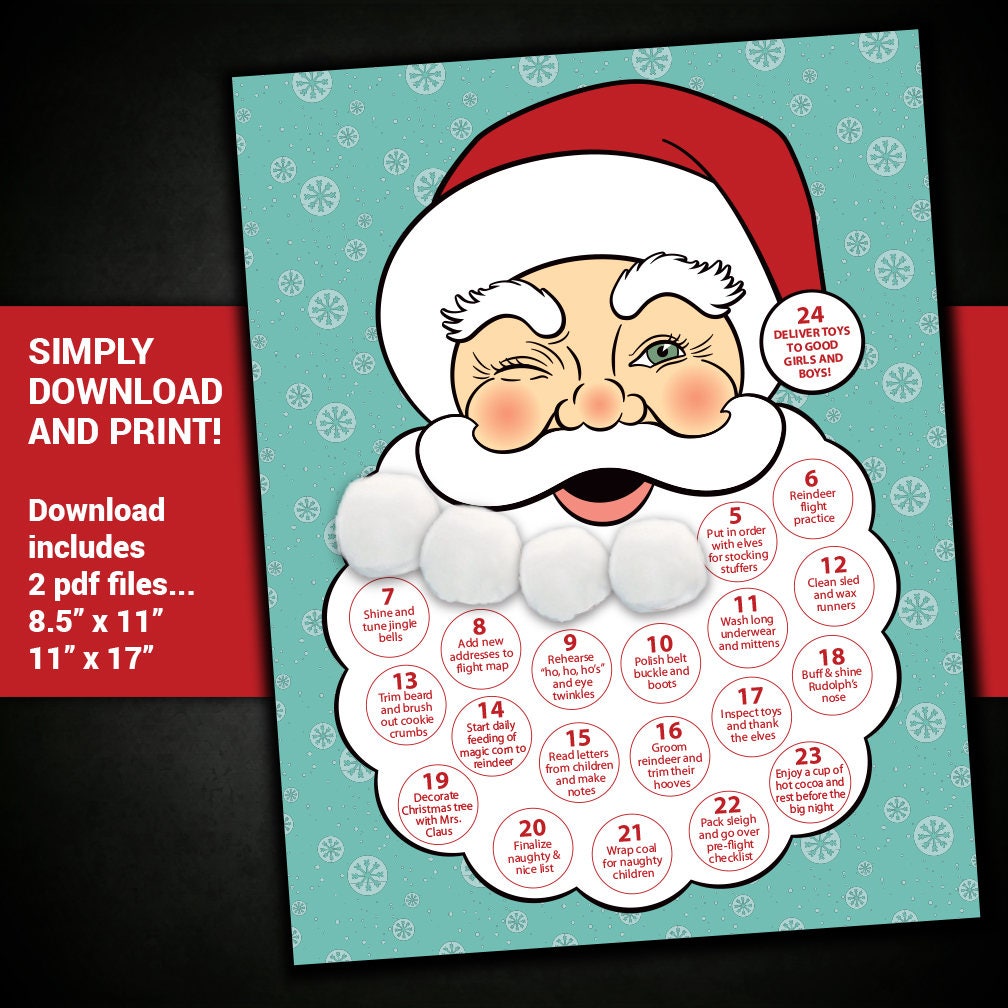 Santa Beard Cotton Ball Countdown Printable Printable Word Searches Santa Beard Cotton Ball Countdown Printable Printable Word Searches