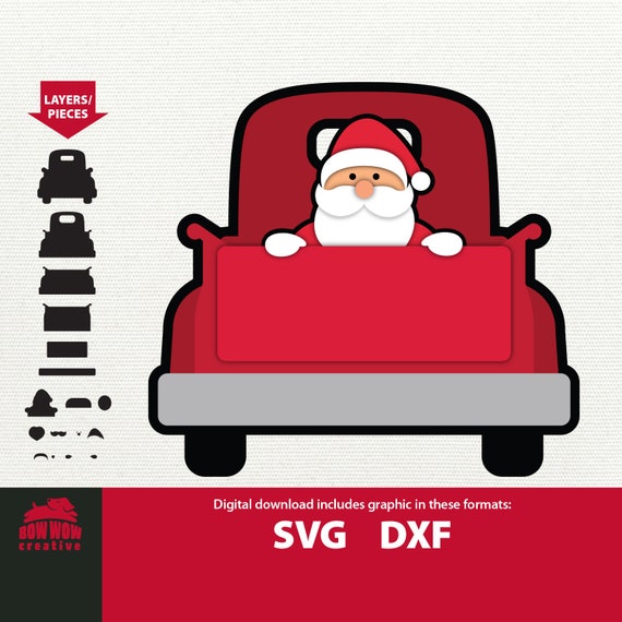Download Old Red Christmas Truck With Santa Claus Peeking Over Tailgate Etsy
