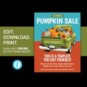 EDITABLE Pumpkin Sale printable flyer poster template fall fundraiser church pta pto school organization pumpkin patch farm ad advertisement