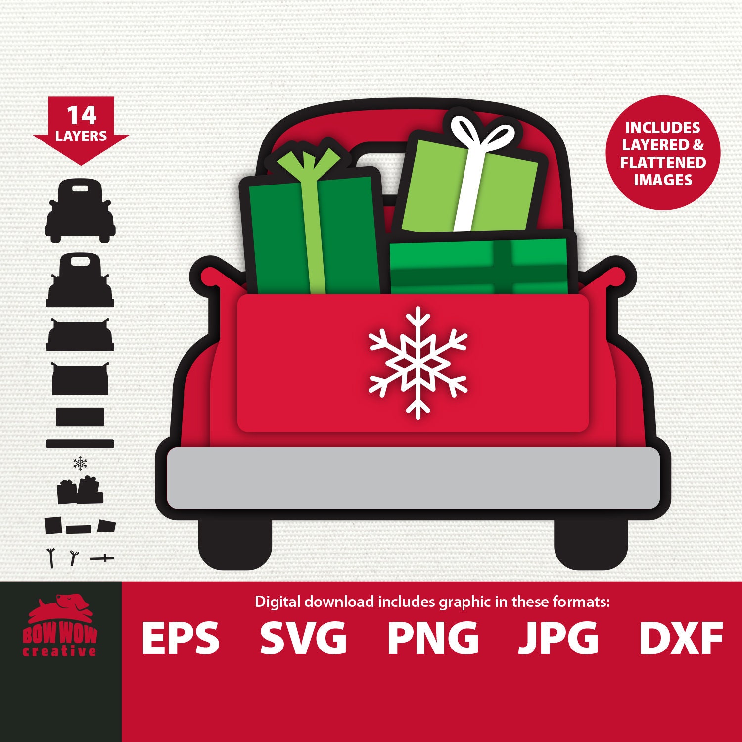 Download Old Red Christmas Truck layered 3D svg with presents gifts ...