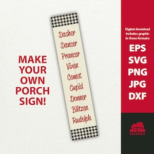Reindeer porch sign svg vertical Christmas sign reindeer svg reindeer names sign svg Christmas porch sign houndstooth svg christmas sign svg