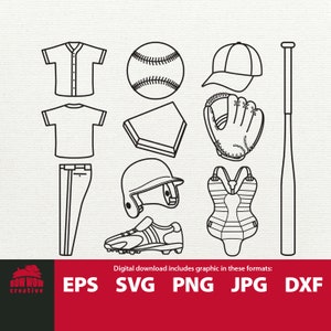 Baseball svg Bundle Baseball ClipArt digitaler Download Vektor SVG Baseball Handschuh Fledermaus Baseball Uniform Klampe Baseballkappe Basis Home Plate