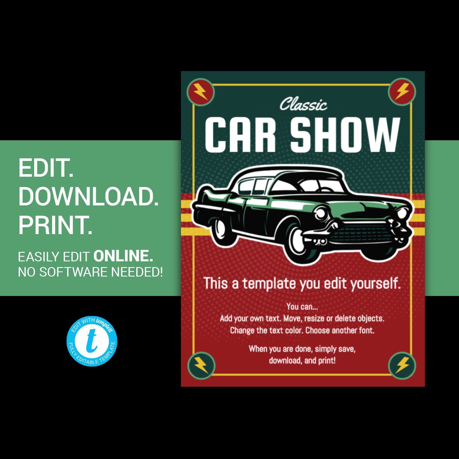 EDITABLE Car Show Flyer Classic Car Show Flyer Vintage Car