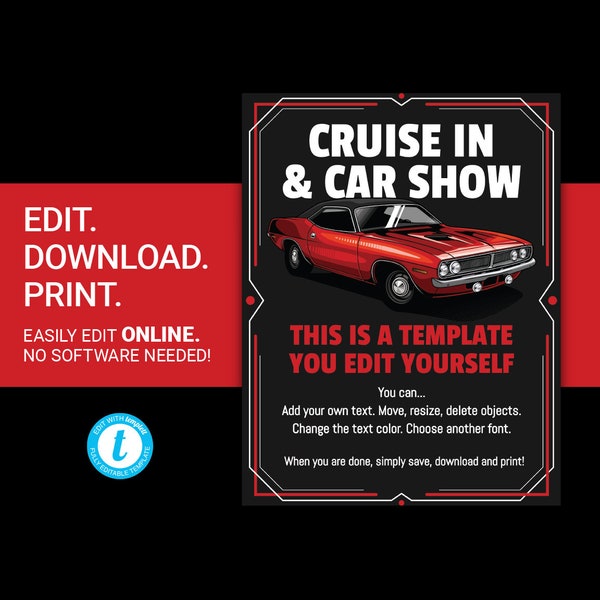 EDITABLE Cruise In Car Show flyer classic car meet up event poster vintage car advertisement template auto show fundraiser flyer templett